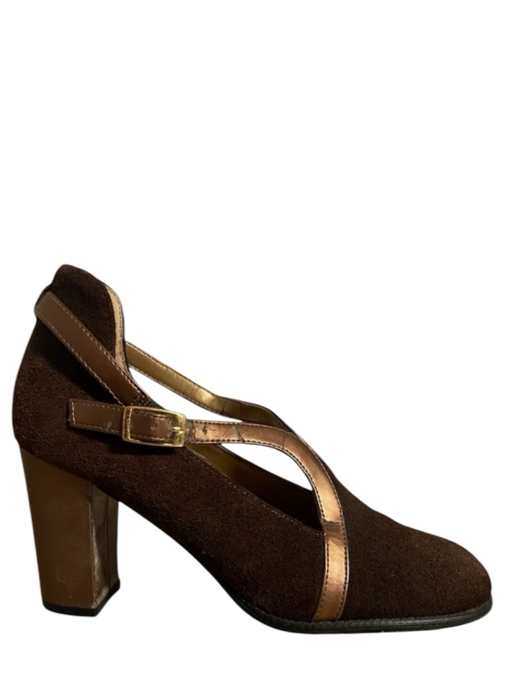 Vintage Suede Leather Heels Women’s‎ 7.5 Brown Mary Jane Style Retro Chic Casual